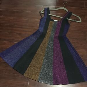 Ronny Kobo Metallic Colorful Black Dress / Skater Sleeveless Size XS